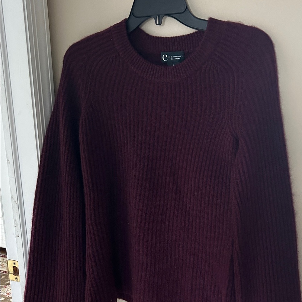 C by Bloomingdale's Cashmere Deep Burgundy Crew Neck Ribbed Sweater/Size Small - Picture 7 of 8